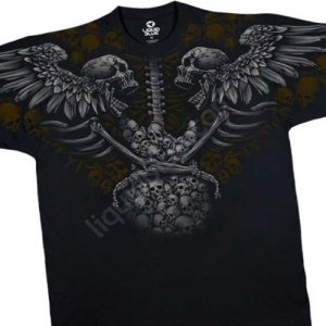 Harley Davidson Winged Skulls and Skull Guitar T-Shirt